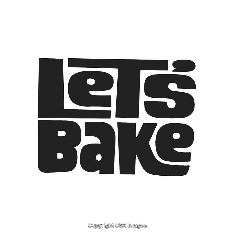 Minimalistic Black and White Graphic Featuring the Phrase 'Let's Bake' in Bold Letters
