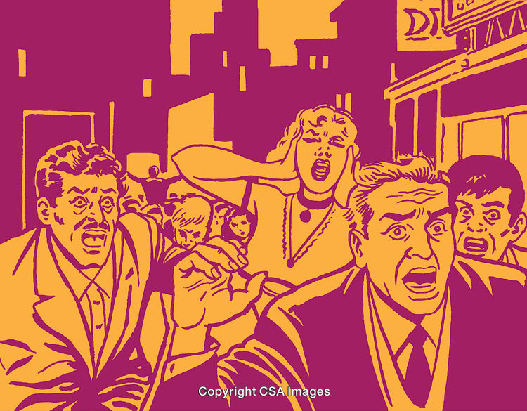 Dramatic Vintage Illustration of a Group of People in Distress
