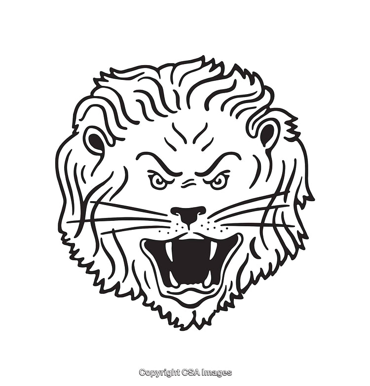 Black and White Line Art of Fierce Lion's Head Roaring