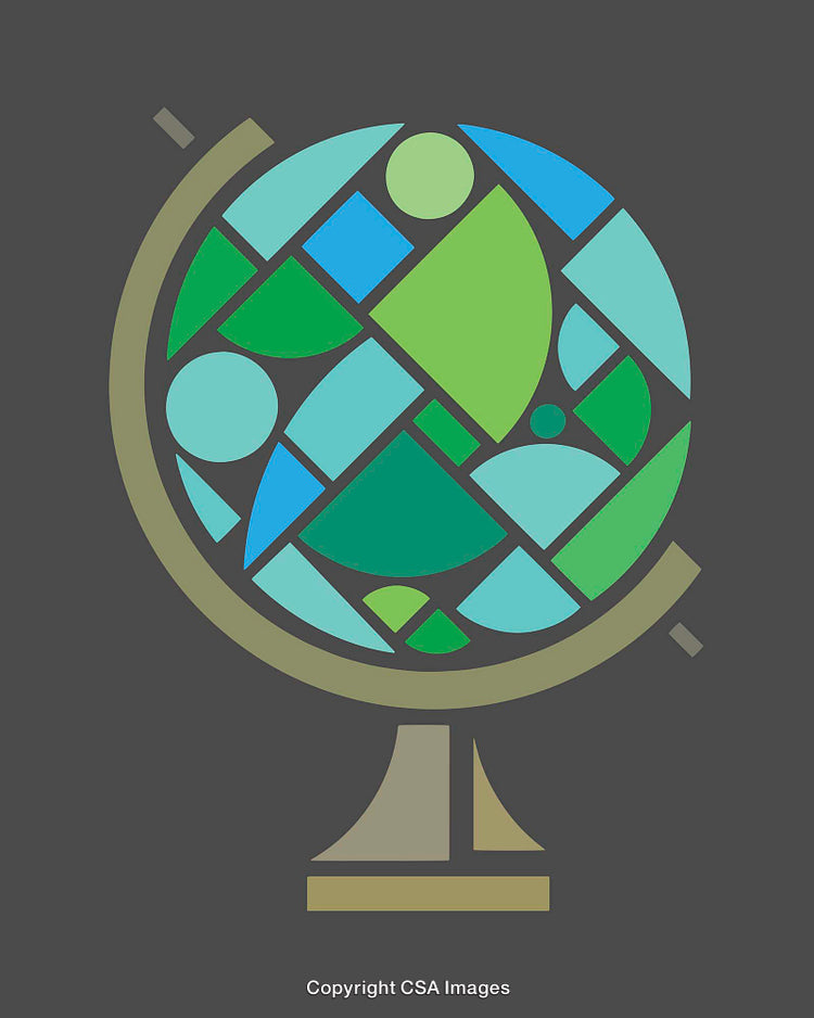 Colorful Geometric Globe Illustration with Abstract Stained Glass Design