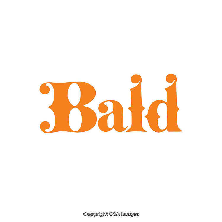 Bold Orange 'Bald' Text with Decorative Typeface on White Background