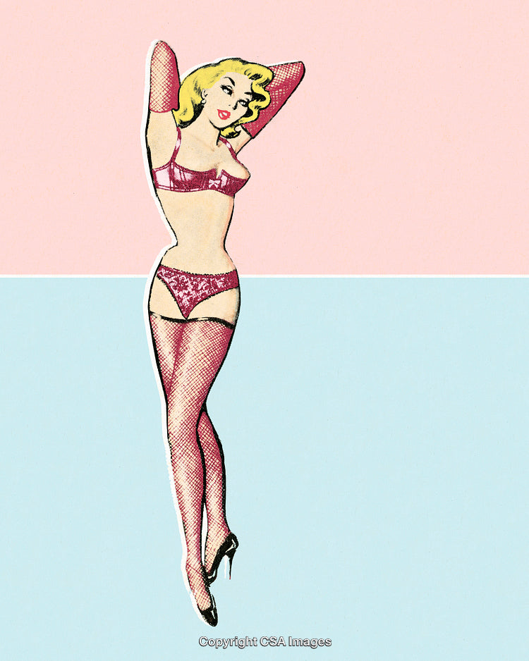 Vintage Illustration of Stylish Woman in Lingerie on Pastel Background
