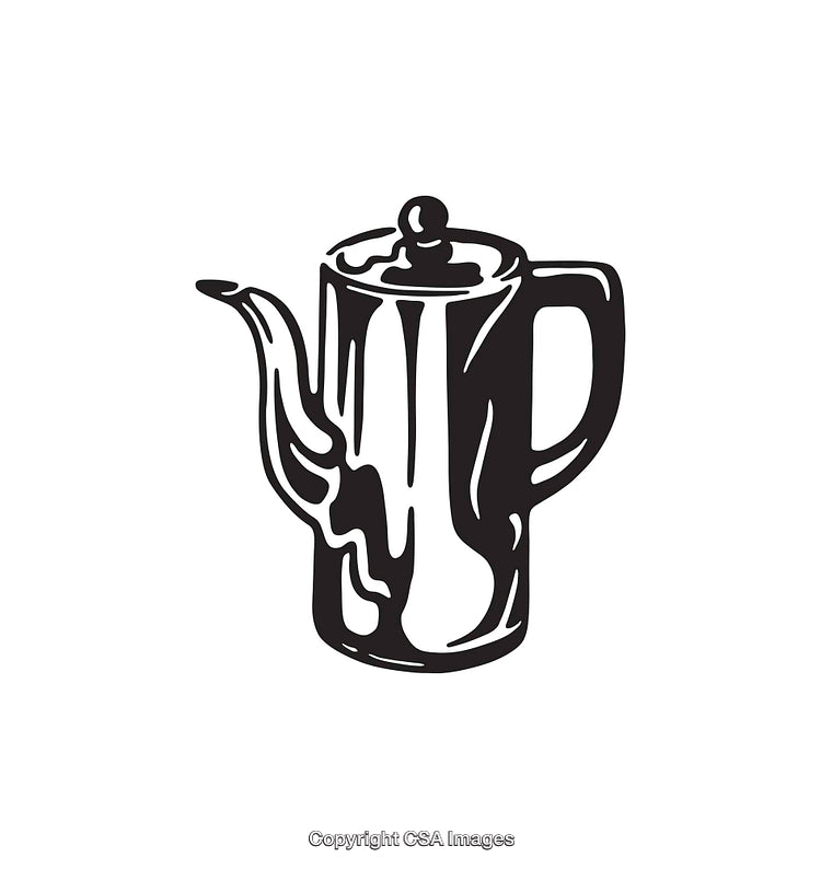 Black and White Line Art Illustration of a Retro Coffee Pot