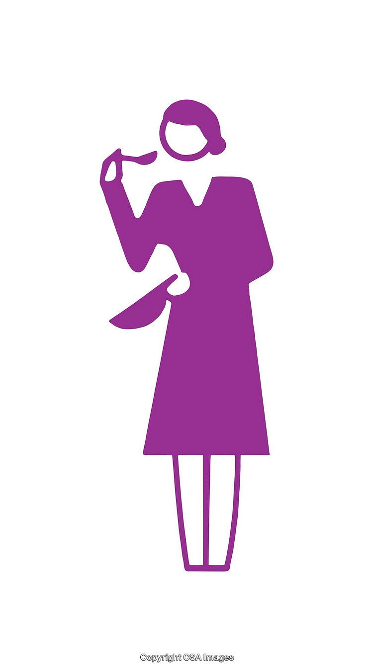 Purple Icon of a Woman Cooking Depicted in Simplistic Style