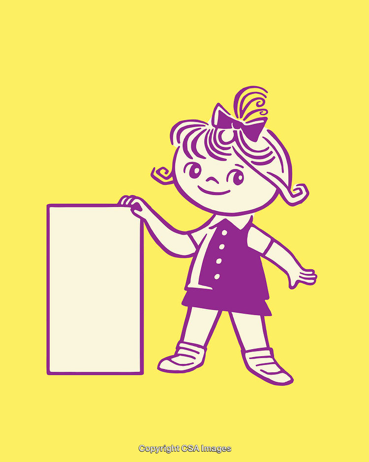 Vintage Style Child Illustration with Vibrant Yellow Background