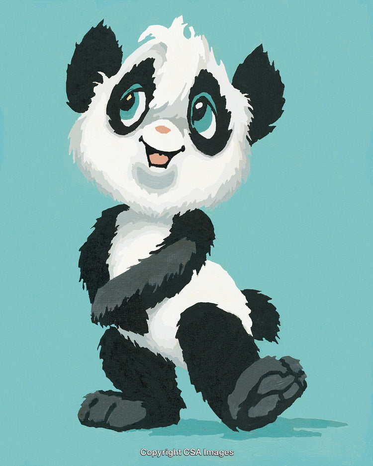 Cute Baby Panda Illustration on Turquoise Background in Paint By Number Style