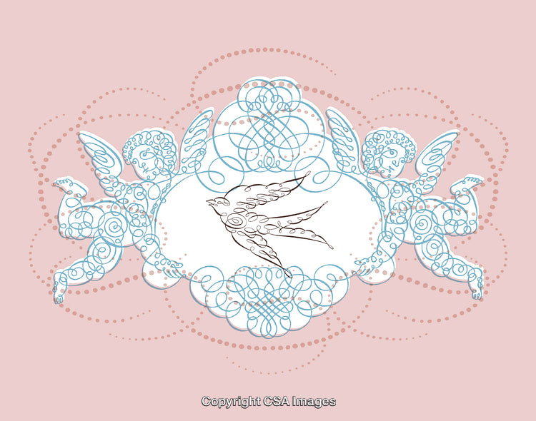 Elegant Angelic Motif with Delicate Bird on a Pink Background