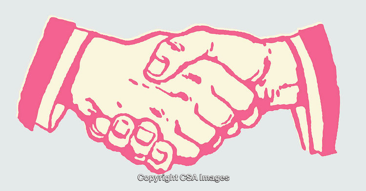 Stylized Color Line Art Illustration of a Handshake Agreement Symbol