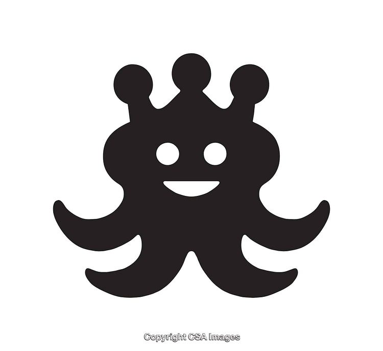 Black and White Octopus Emoji with a Crown Icon Illustration