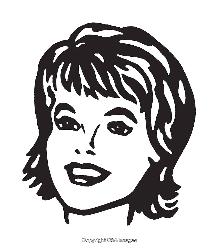 Black And White Line Art Illustration of a Smiling Woman's Face