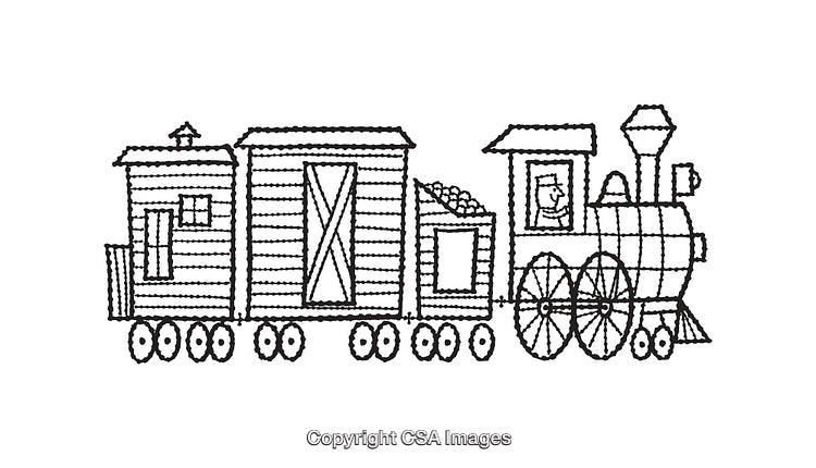 Black and White Line Art of a Rustic Train Illustration