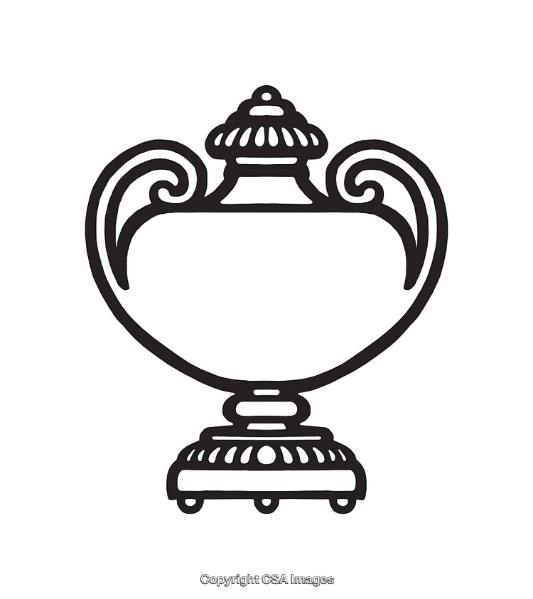 Black and White Ornate Vase Line Art Illustration with Classic Handle Design