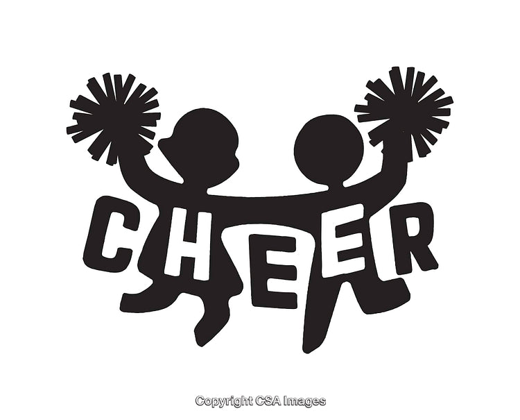 Cheerful Black and White Line Art of Cheerleading Figures with Pom-Poms