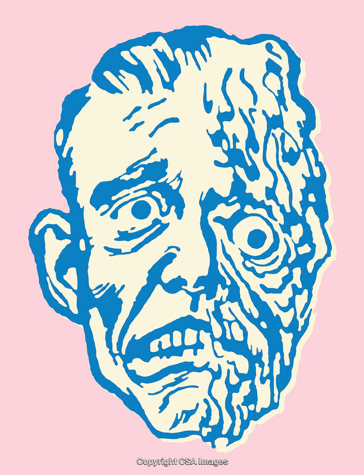 Abstract Illustration of a Distorted Human Face in Bold Colors