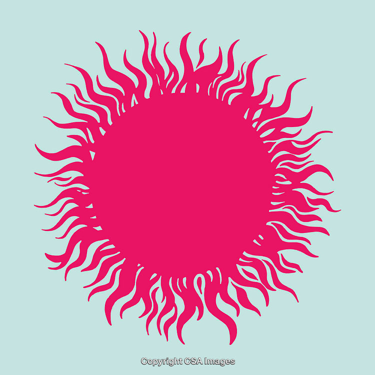 Bright Pink Sun Illustration on Light Blue Background