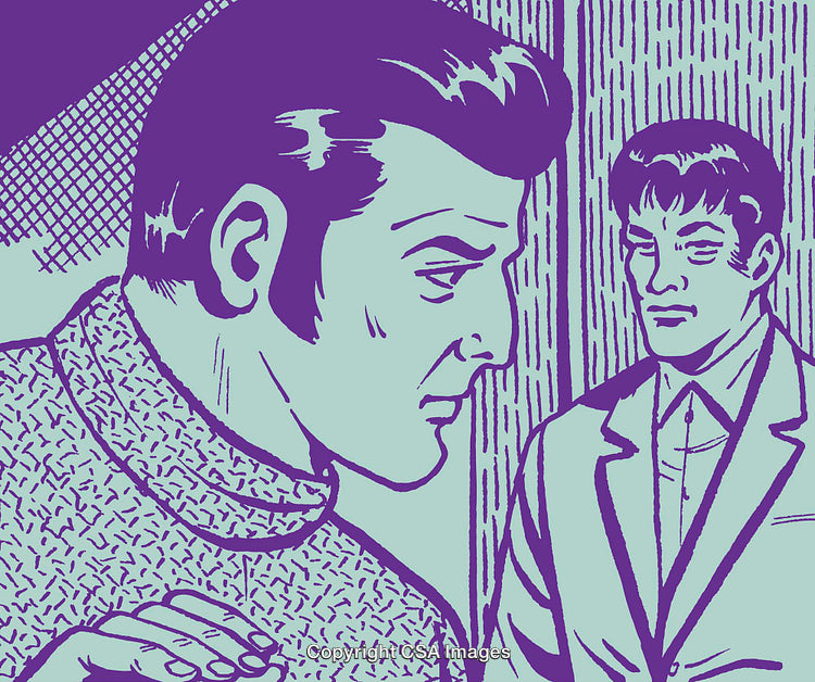 Vintage Comic Illustration Depicting Two Men in a Thoughtful Conversation