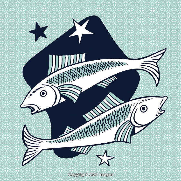 Vintage Fish Illustration with Decorative Background and Star Accents