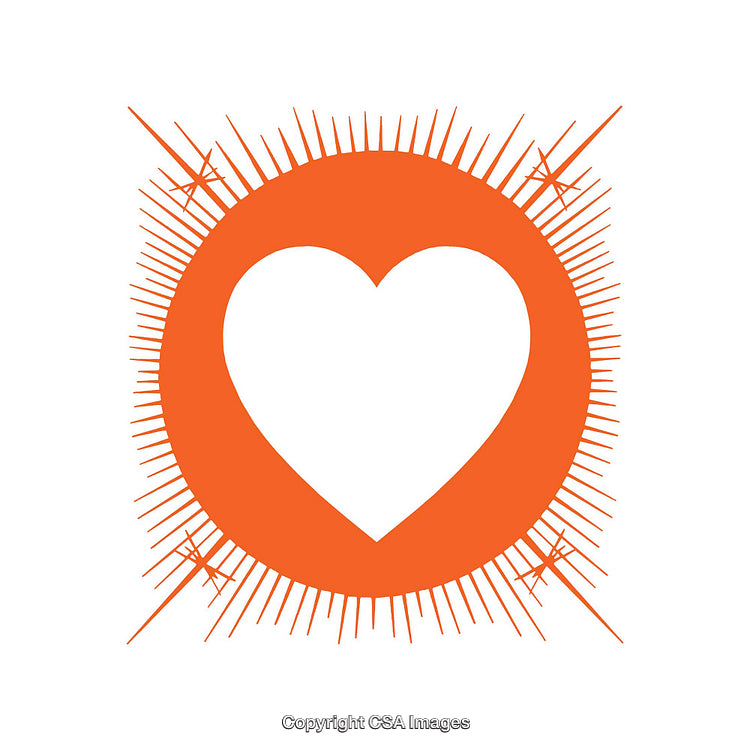 Bright Orange Heart with Radiating Lines on a White Background