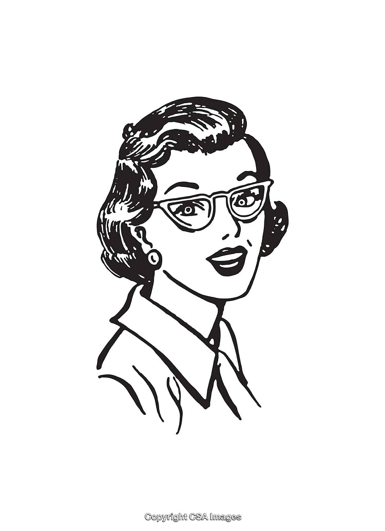 Black and White Line Art of a Woman With Glasses and Retro Style