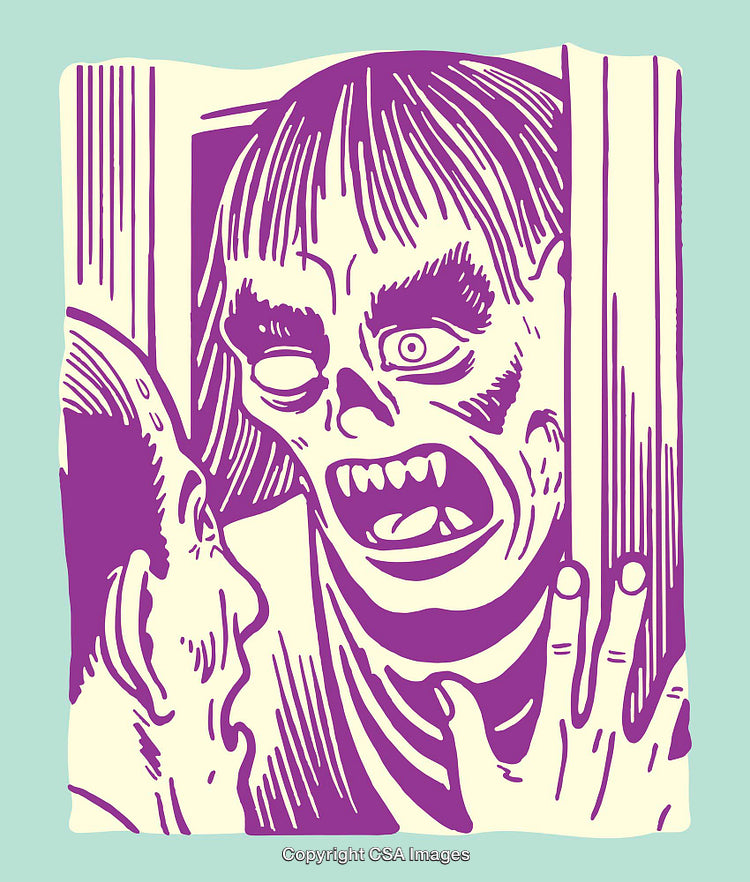 Purple Zombie Illustration Displaying Cartoon Horror Features and Expressions