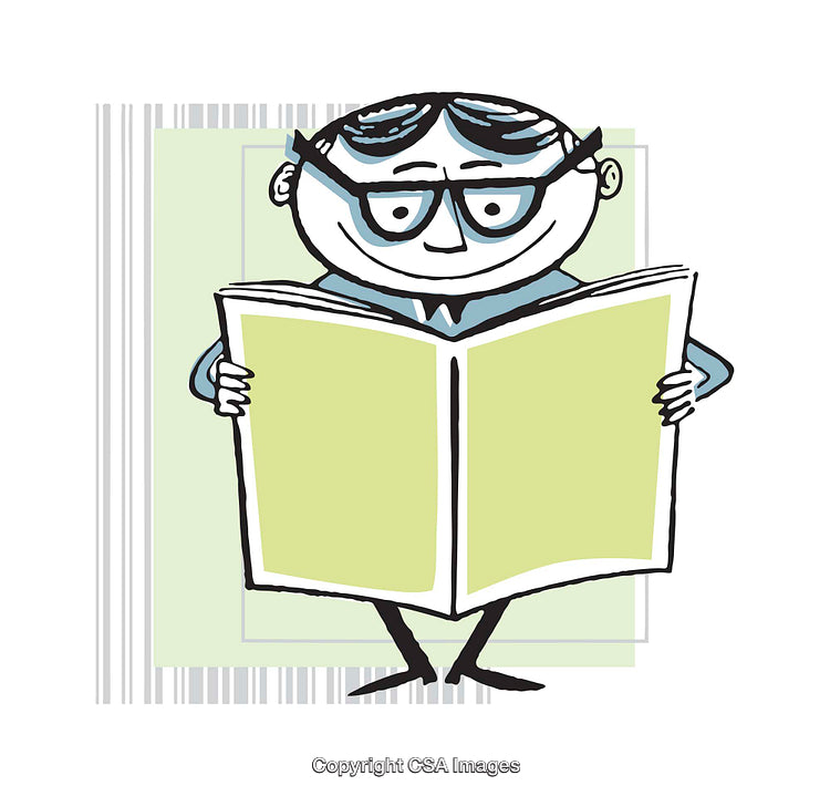 Cartoon Character Reading a Newspaper in a Simple Illustration