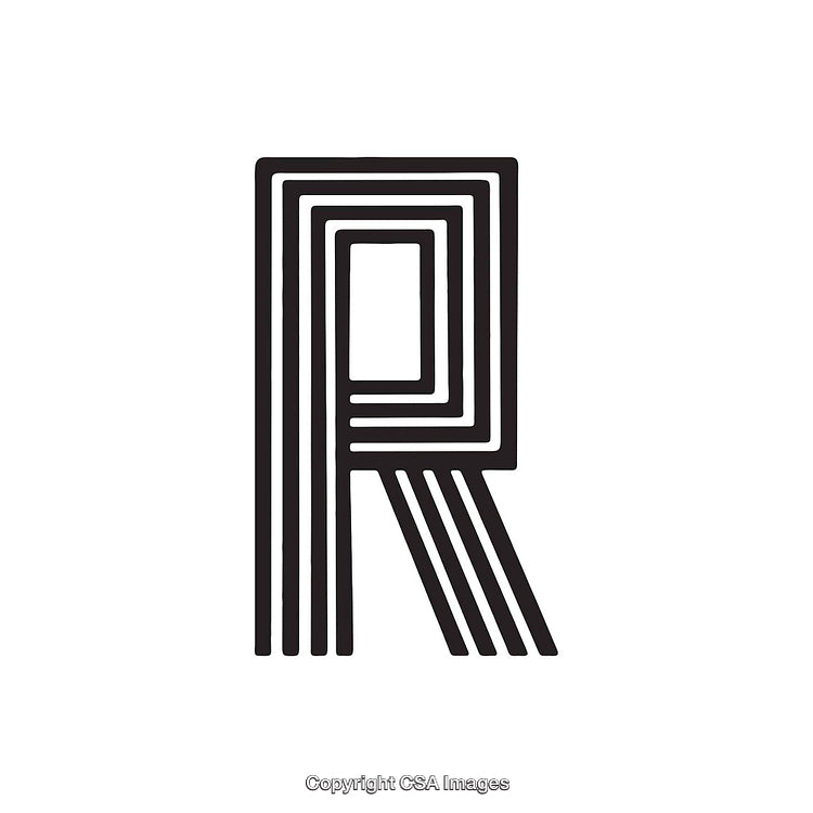 Stylized Monochromatic Letter R with a Geometric Design