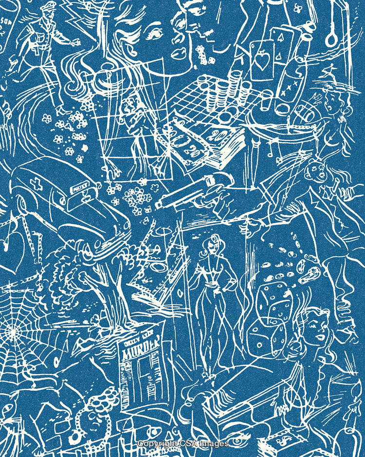 Abstract Line Art Collage Featuring Vintage Inspired Mysteries and Themes
