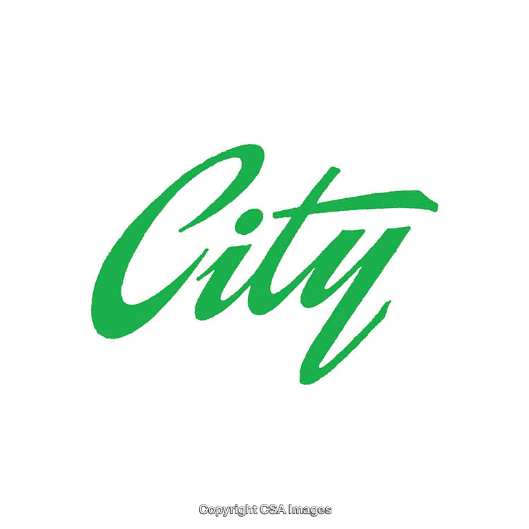 Green Stylized Calligraphy Text Featuring the Word 'City' on White Background