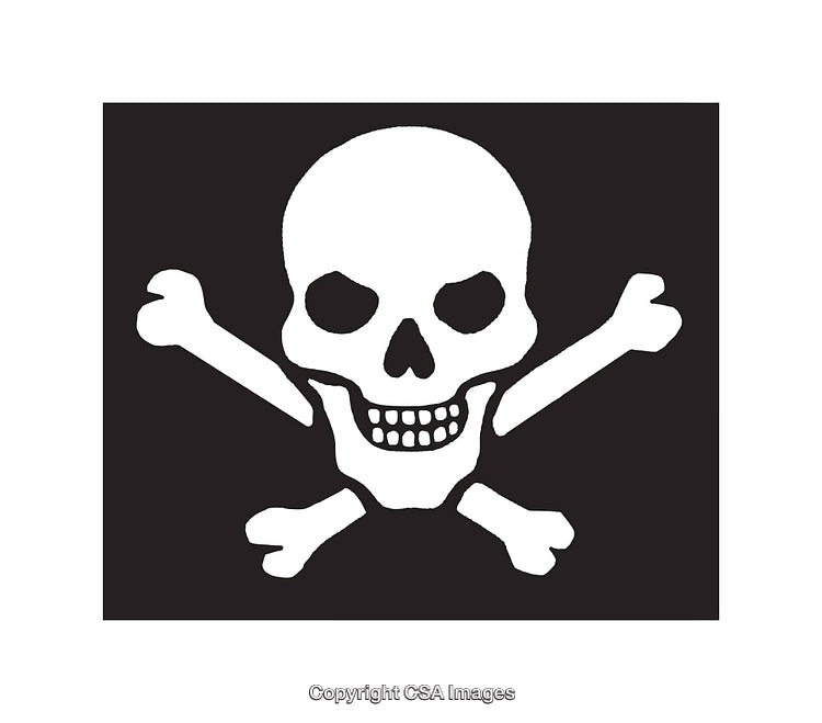Black and White Jolly Roger Symbol with Skull and Crossbones