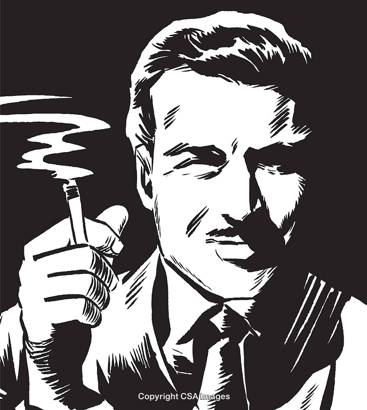Retro Black-and-White Illustration of Smoking Man with a Vintage Style