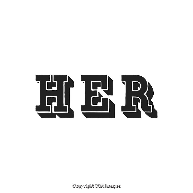 Black Bold Typography Spellings The Word 'Her' On White Background