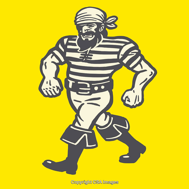 Pirate Character Standing in Bold Pose with Yellow Background Illustration