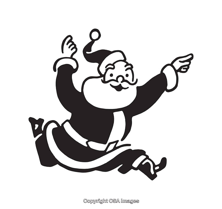 Cheerful Santa Claus Line Art Illustration Black and White Christmas Graphic