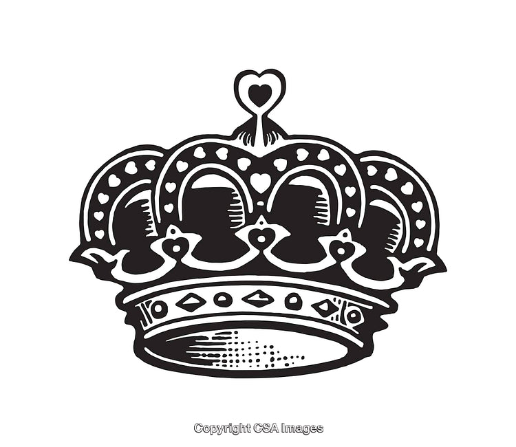 Elegant Black and White Line Art Crown With Heart Details