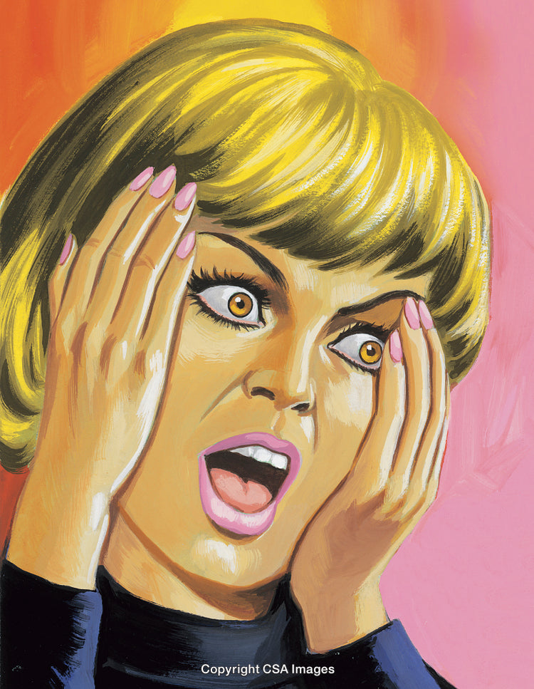 Pop Art Depiction of Expressive Woman Displaying Shocked and Surprised Emotions
