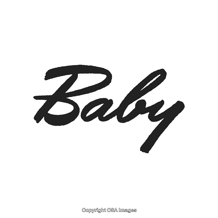 Black Calligraphy Text 'Baby' on White Background