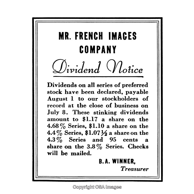 Vintage Dividend Notice Poster with Company Information and Stock Details
