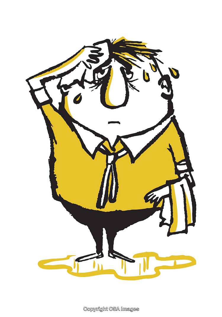Illustration of a Sweaty Businessman Wiping Forehead in Stressful Situation