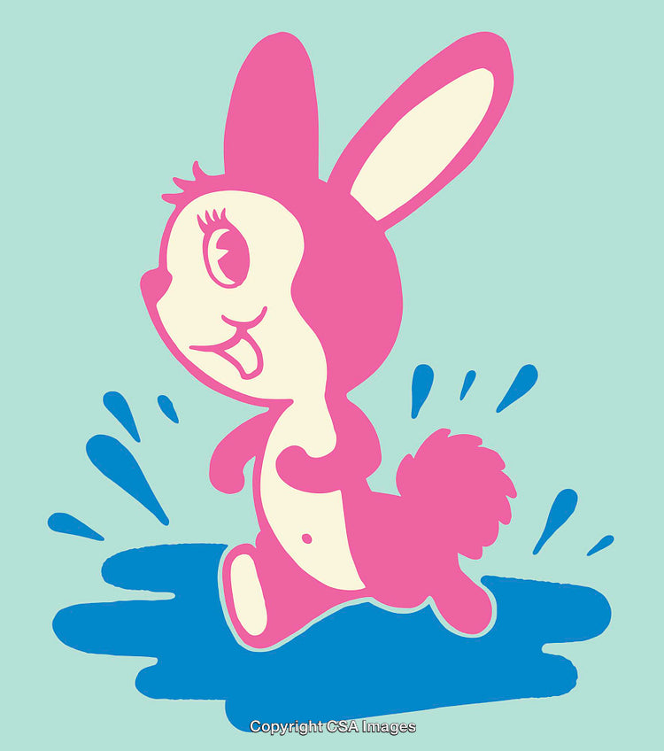 Colorful Cartoon Illustration of a Cheerful Rabbit Splashing in Water