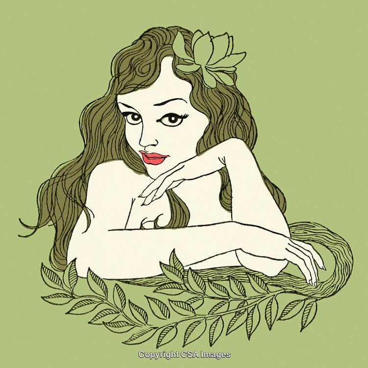 Elegant Hand-Drawn Illustration of a Woman in Natural Surroundings