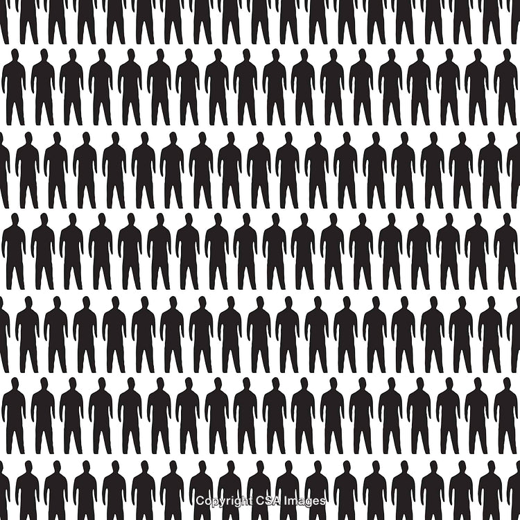 Silhouette Pattern of People in Rows Creating Black and White Background