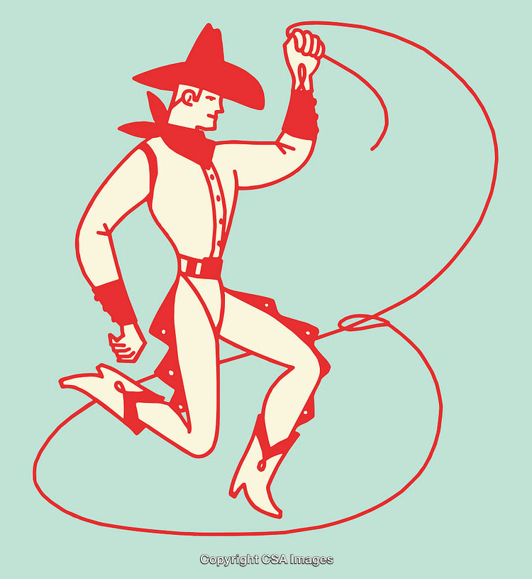 Western Cowboy Illustration with Lasso on Vibrant Background