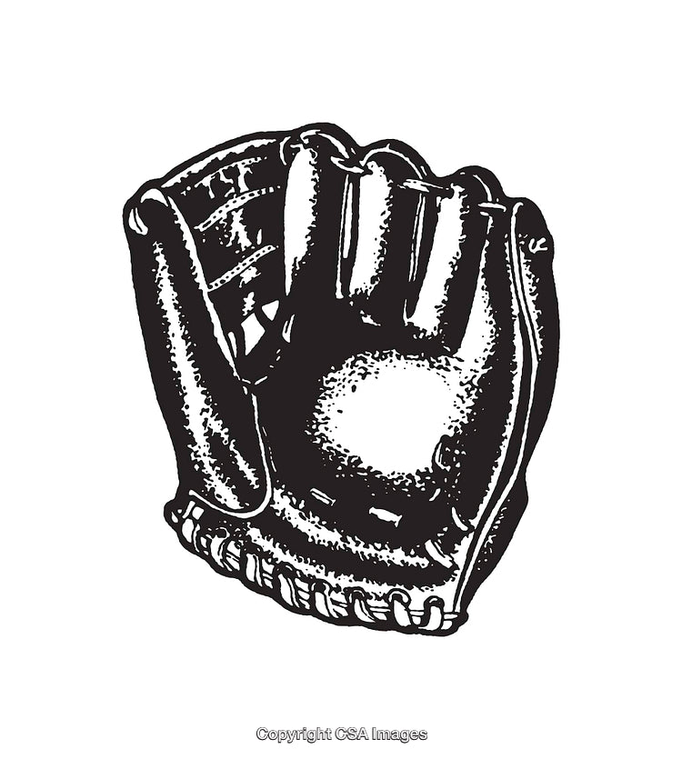 Black and White Vintage Baseball Glove Line Art Illustration