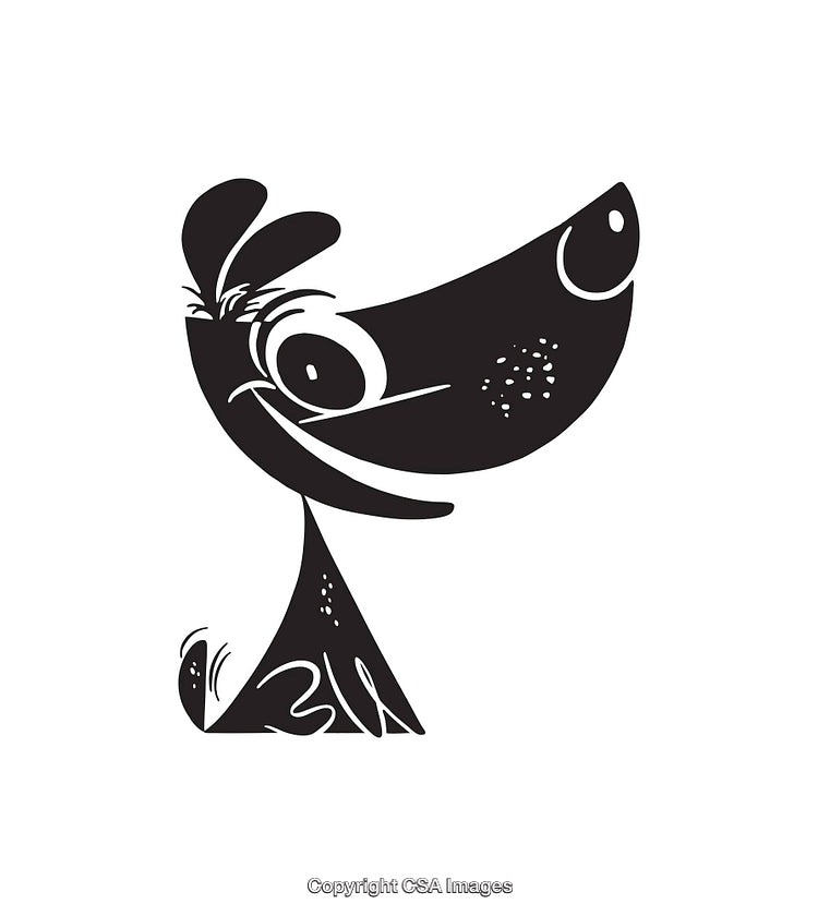 Stylized Black and White Line Art Illustration of a Dog
