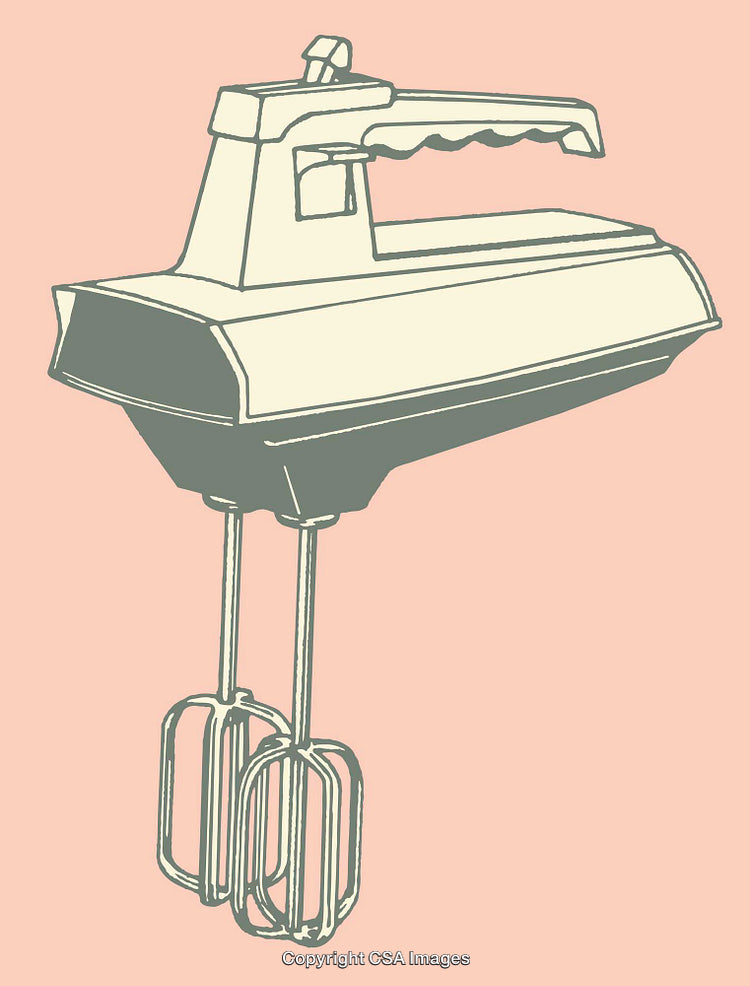 Retro Electric Hand Mixer in Bold Color Line Art Illustration