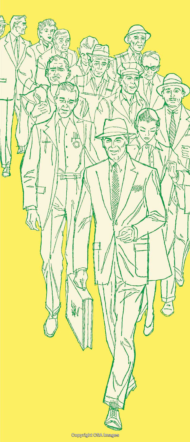 Line Art Illustration of Businessmen Walking with Determined Looks