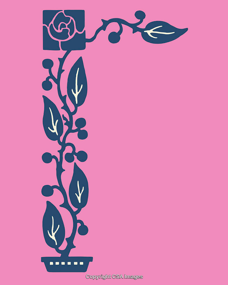 Colorful Floral Line Art Illustration on a Vibrant Pink Background