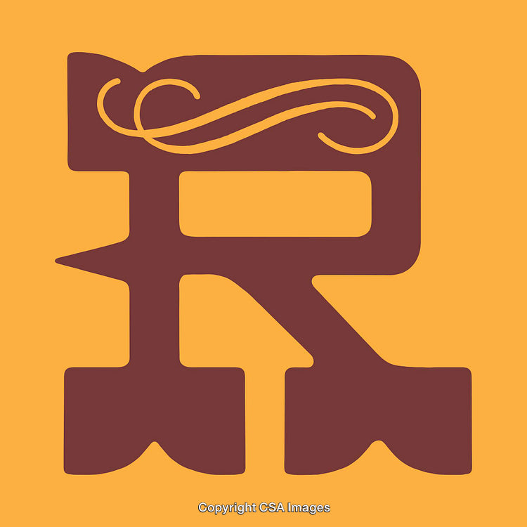 Stylized Letter R with Ornamental Curl on Warm Background