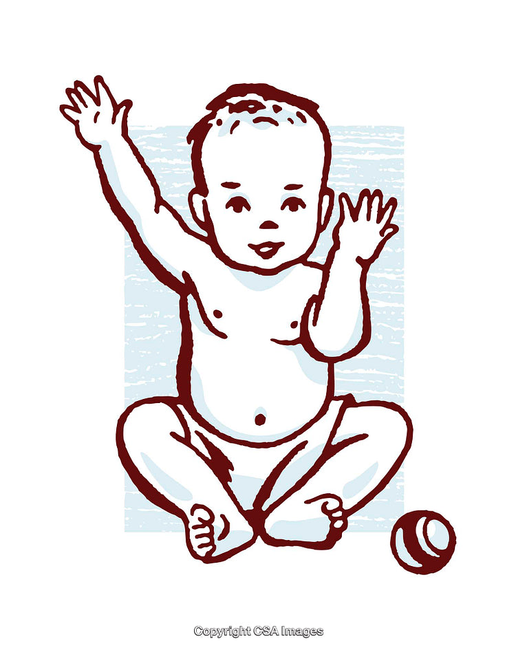 Retro Style Illustration of a Smiling Baby Raising Hands