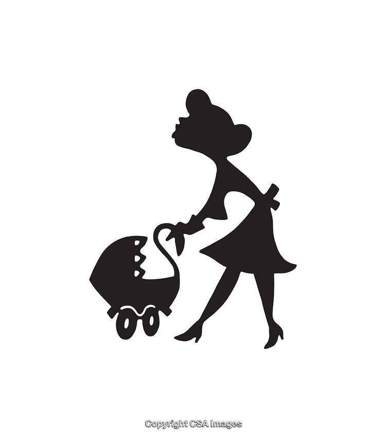 Silhouette Illustration of a Woman Pushing a Baby Stroller Icon
